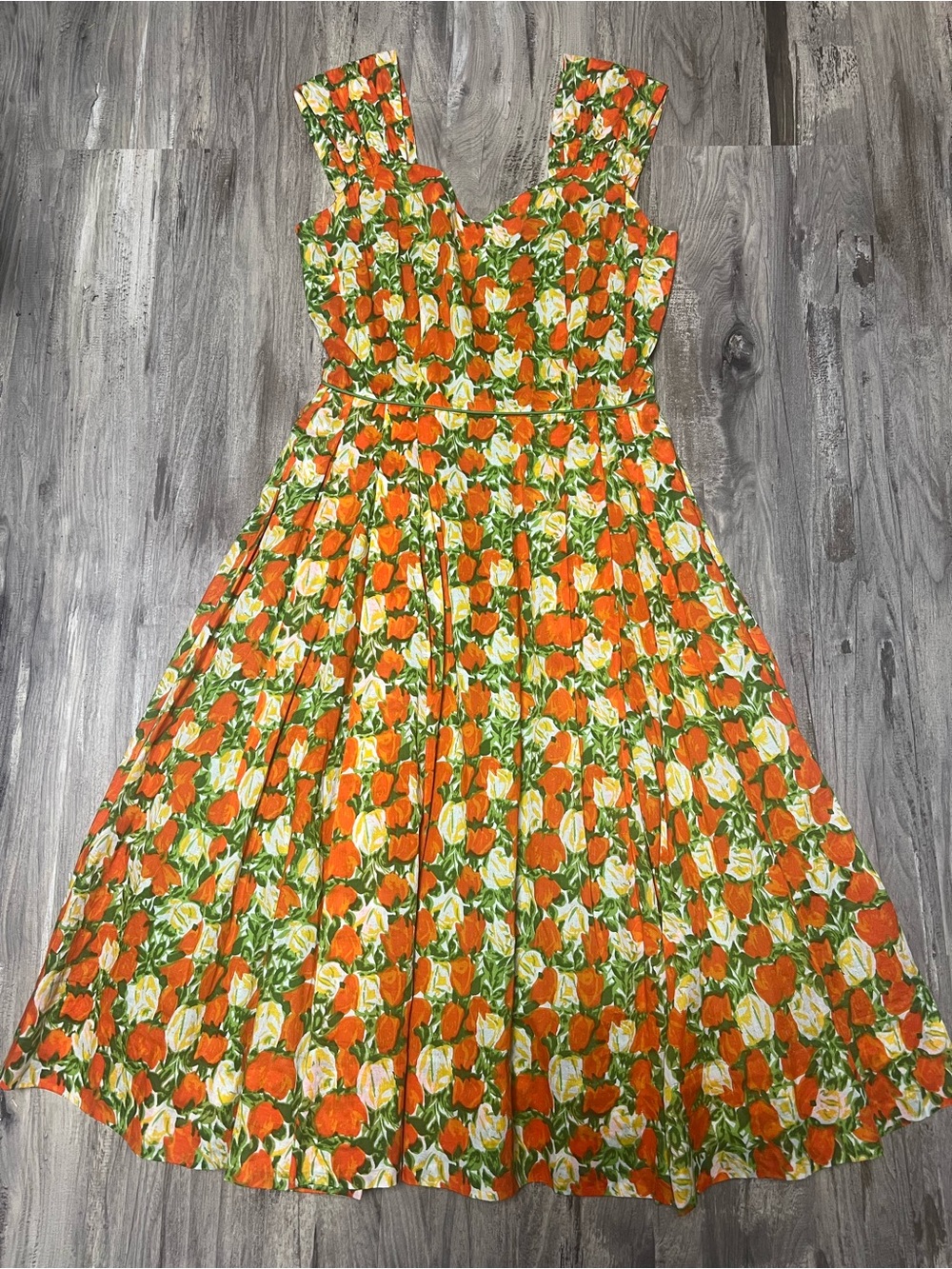 J. Peterman 100% Cotton Rockabilly Botanical Garden Midi Dress Size 4